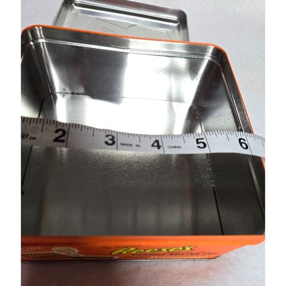 Vintage Reese's Peanut Butter Cup Orange Tin Box " They're Peanutricious" - Picture 5 of 8